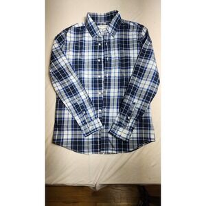 Mens Aeropostale Blue Plaid Long Sleeve Button Down Shirt Size Medium 100% Cotto